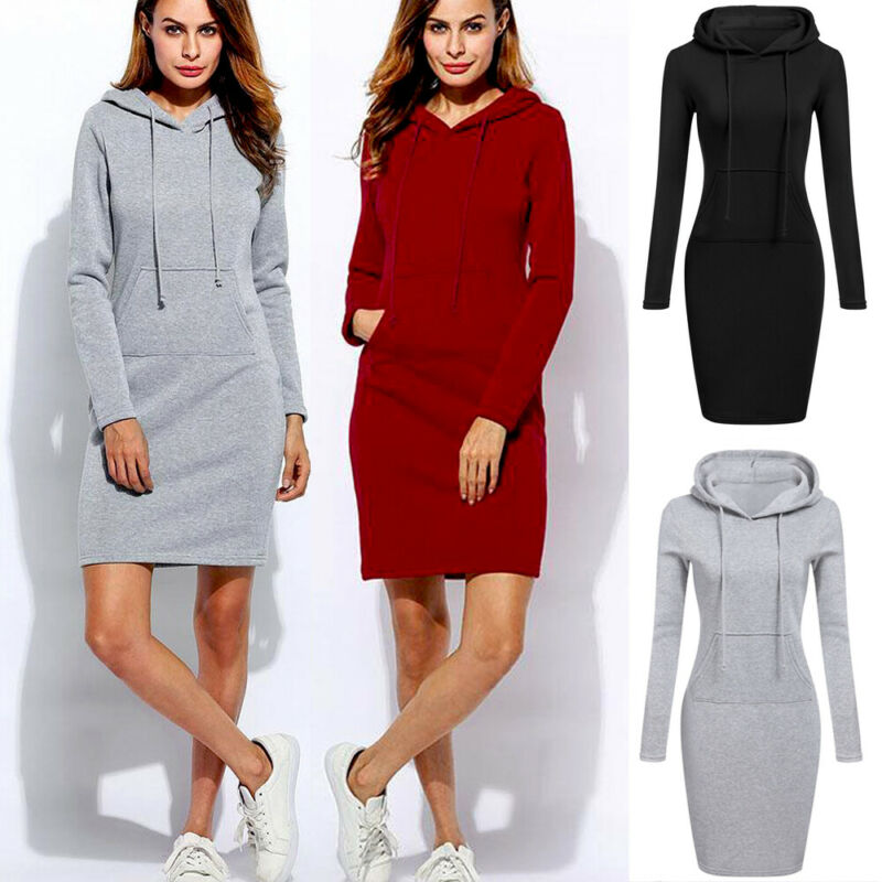 Vestido de mujer de otoño e invierno, sudadera cálida, vestido de manga larga, sudadera con capucha para mujer