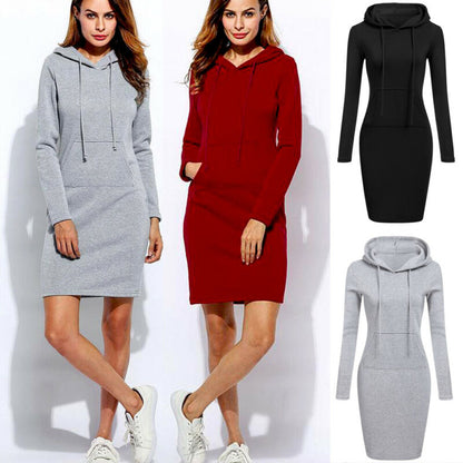 Vestido de mujer de otoño e invierno, sudadera cálida, vestido de manga larga, sudadera con capucha para mujer