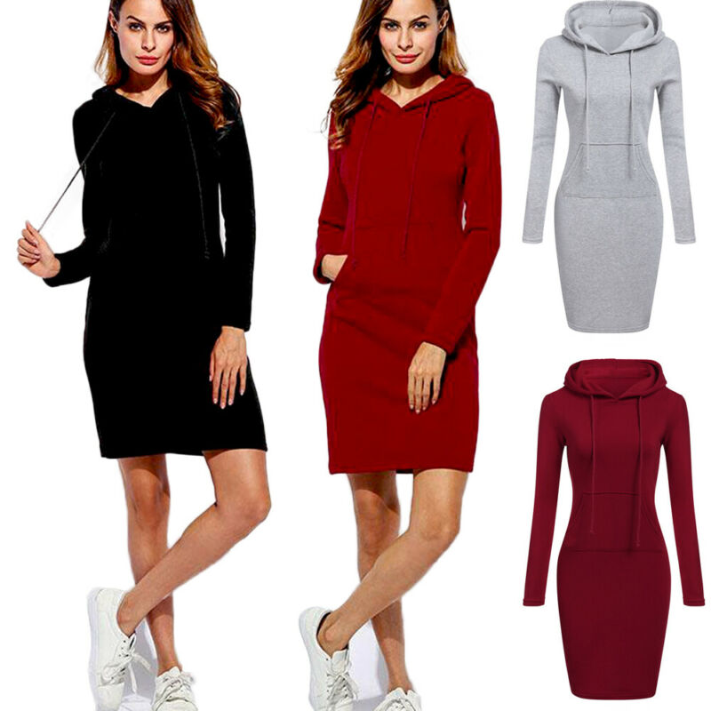 Vestido de mujer de otoño e invierno, sudadera cálida, vestido de manga larga, sudadera con capucha para mujer