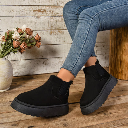 Botas cortas de piel de gamuza-Botas de nieve cálidas de invierno para mujer zapatos casuales